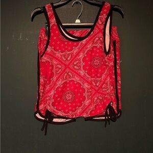 Red Bandana Print Tank Top and Bike Shorts Set